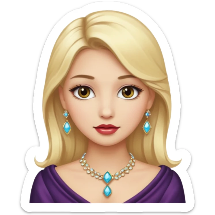 fancy blonde hair girl with makeup and jewellery sticker