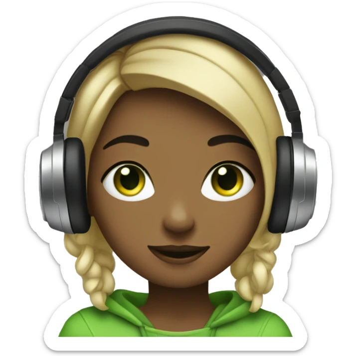 Girlw with a green eyes listening a music on headphones  sticker