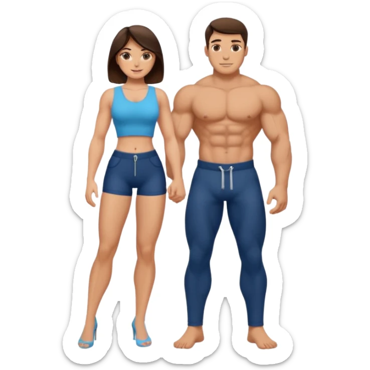 topless big boobs brunette woman unzipping muscular man's pants sticker