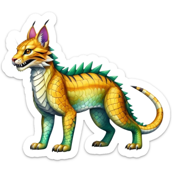 Shiny exotic iridescent Dragon-Tiger-type Lynx-Caracal-Crocodile-Bobcat-Fakémon-creature full body sticker