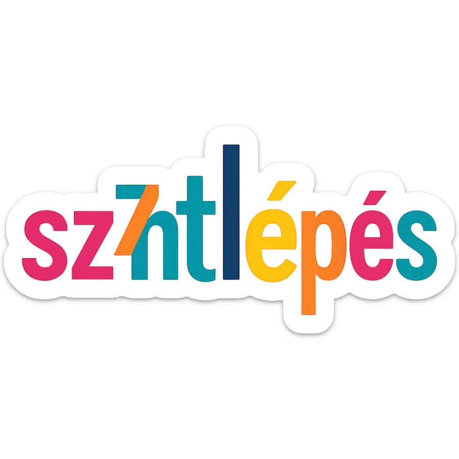 colorful modern text image with the word 'szintlépés' in the center, varied colorful fonts, no emoji or face sticker