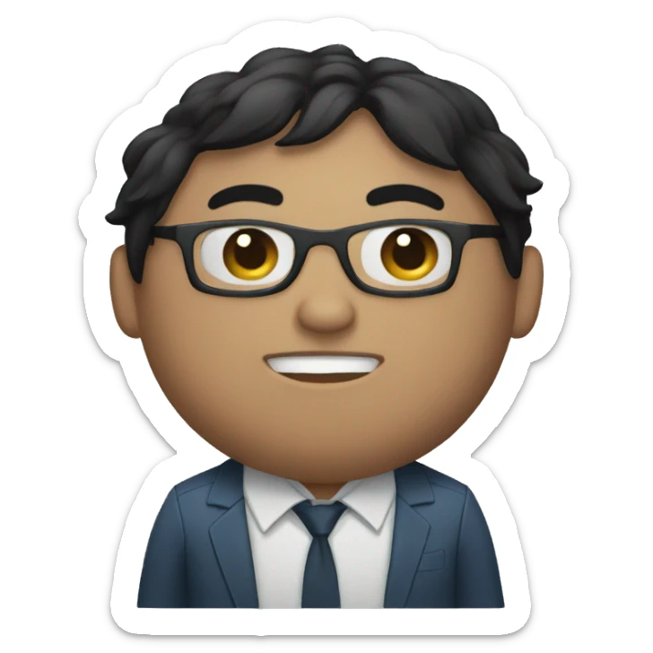 a young man with a fatter face, fair skin, straight black hair and glasses sticker