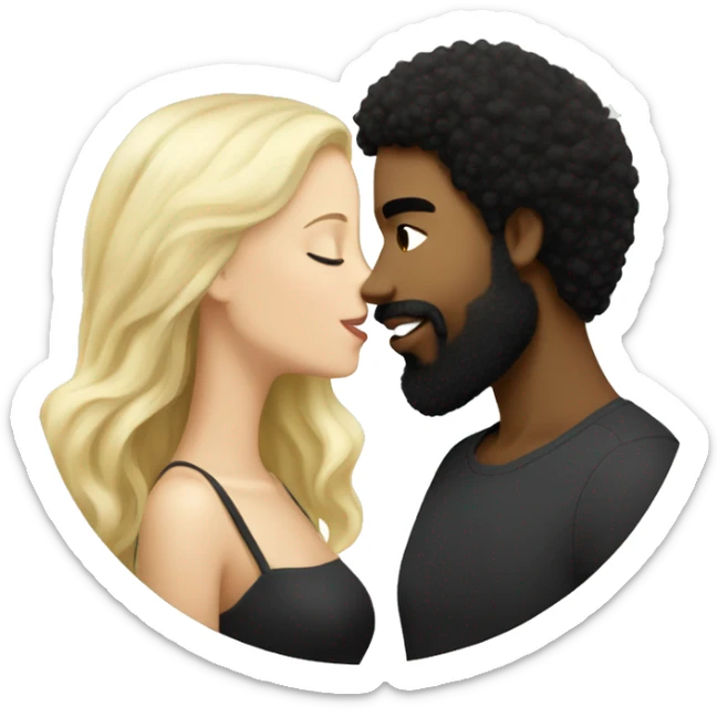 dominican male with beard and black hair afro kissing white blonde girl sticker