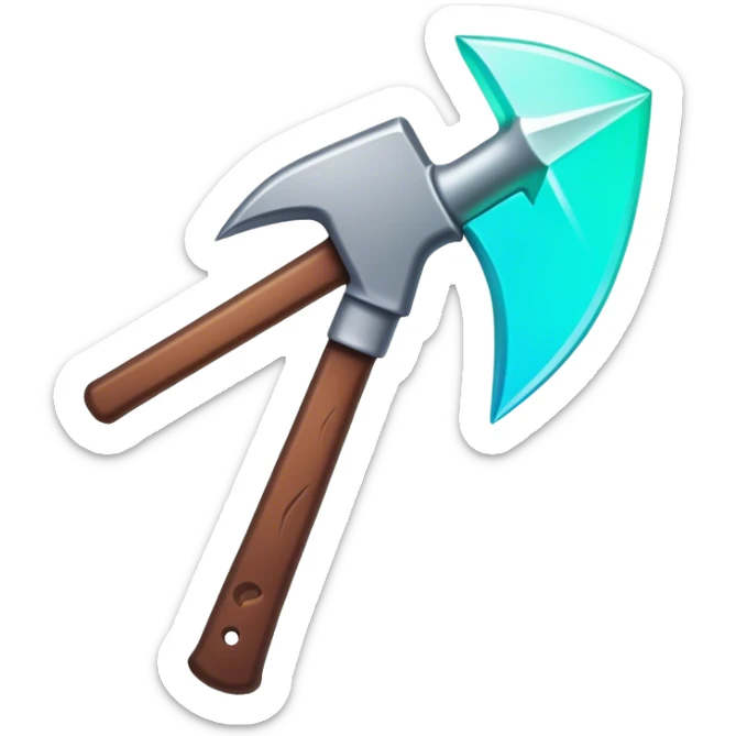 Clash of Clans aesthetic: Cinematic Playful Pixel 3D Pickaxe Portrait Emoji, rendered in a 3D vector-style similar to standard emojis with minimal shading and bold, simplified shapes. A compact, distinct form with signature details, softly glowing with a pixelated adventure charm. Simplified yet unmistakably iconic, highly detailed and consistent, glowing with a soft radiance and high shine. Stylized with a touch of classic pixel-art charm and a soft glowing outline, capturing the essence of a beloved gaming relic with a friendly, playful manner! sticker