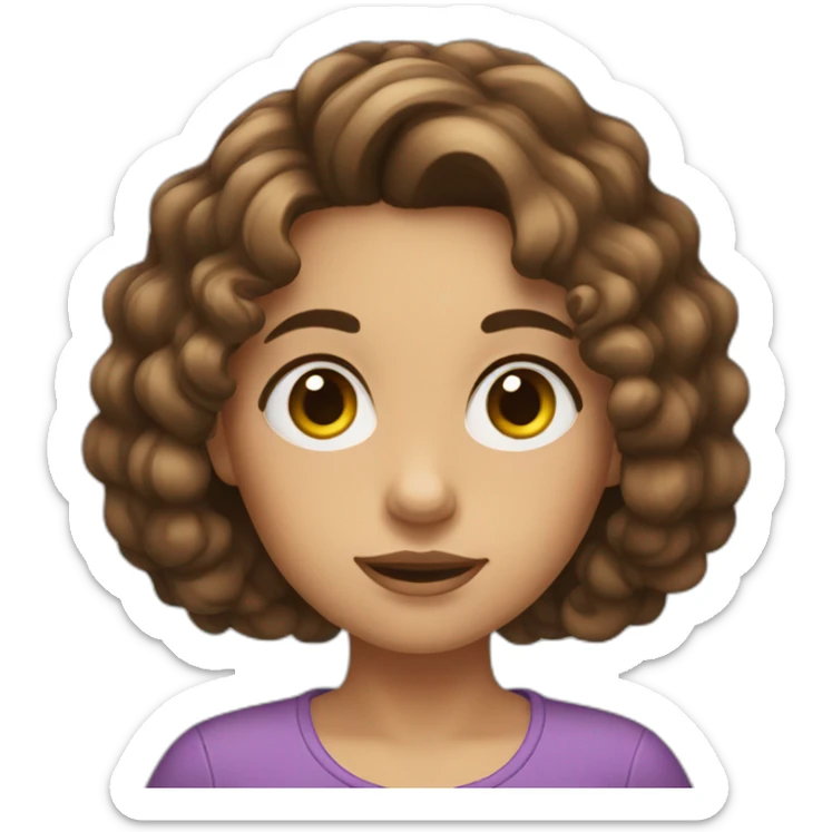 a girl with long curly and brown hair with big eyes and big eyebrows sticker