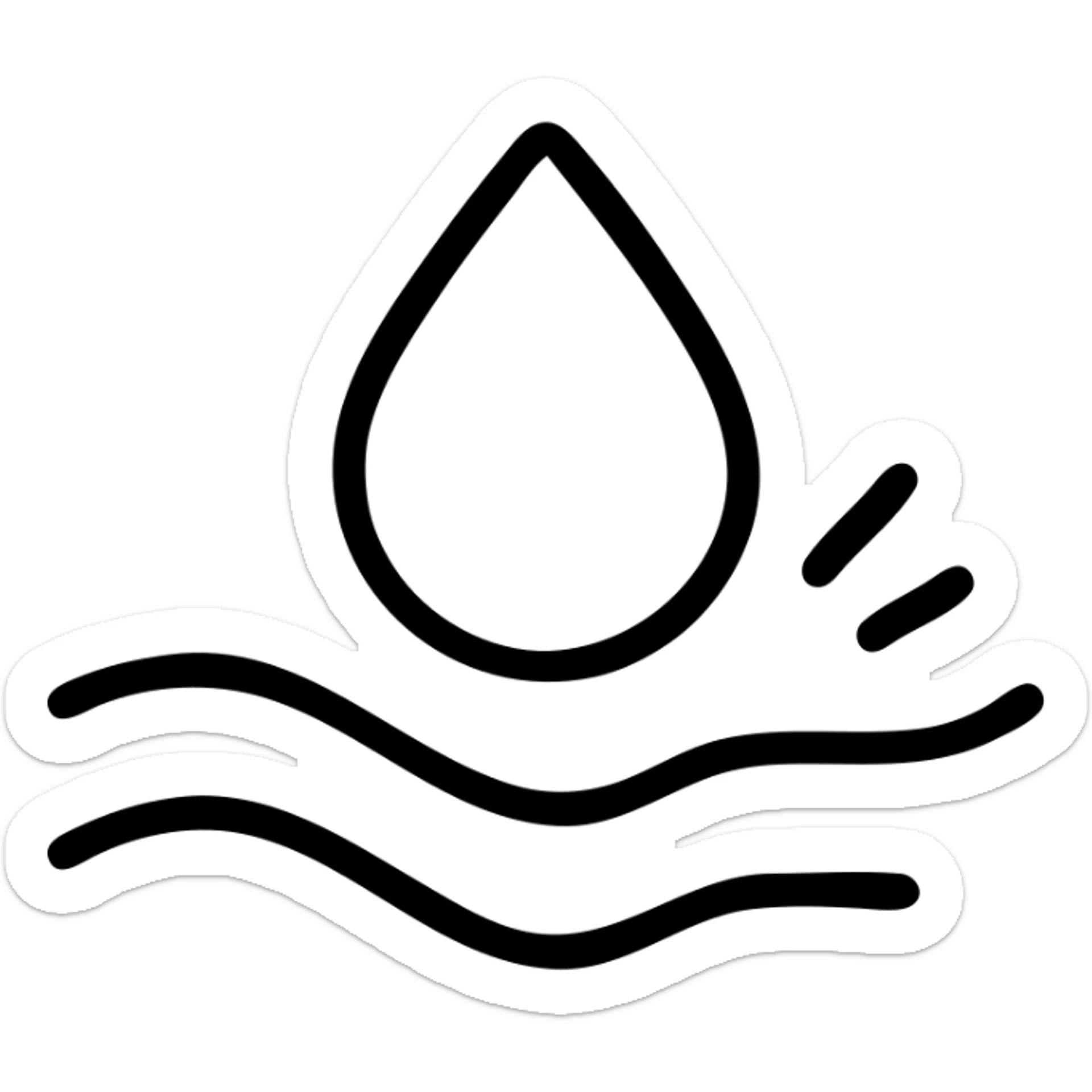 outlined icon of a water droplet sliding on glossy black paint of a premium vehicle, clean lines, subtle repellent effect with water lines moving away, modern and simple sticker