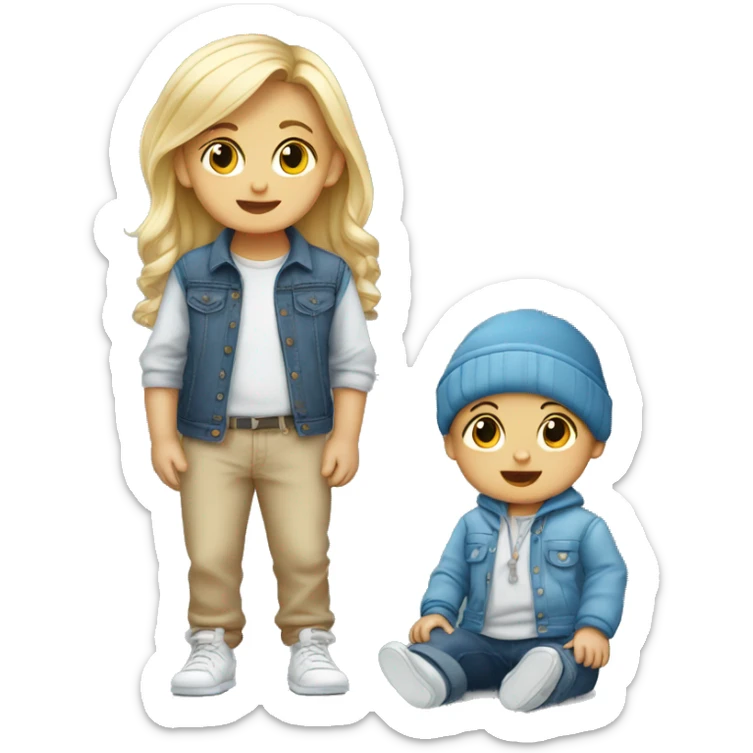 A small baby boy and a  girl in casual fashion sticker