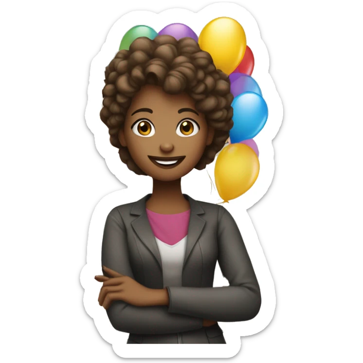 Decoradora de eventos (chica joven pelo castaño y piel clara), trabajando con globos  sticker