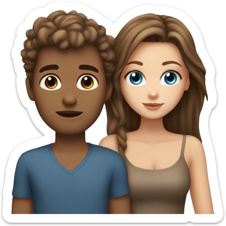 White girl with blue eyes brown hair kissing a guy with brown hair blue eyes and tan skin sticker