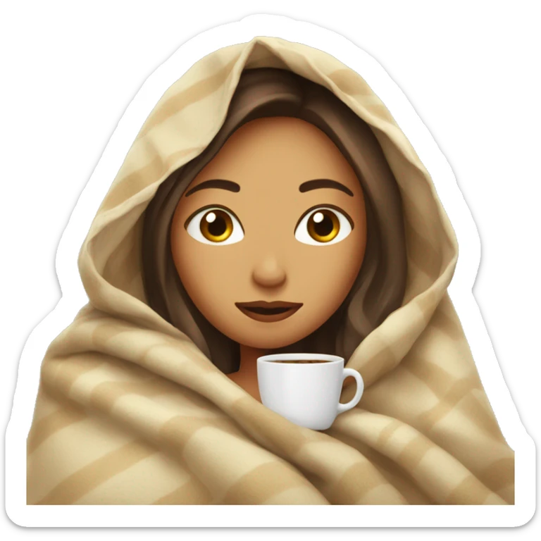 girl inside a blanket sipping coffee eyes closed sticker