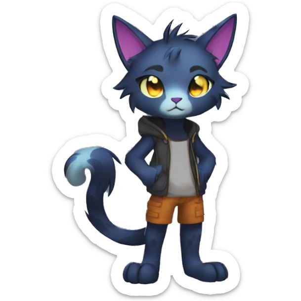 Anthro Dark Colorful shiny Edgy Cool Shy Grumpy FurSona Feline Fakemon Full Body sticker