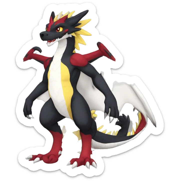 Anthro Cute cool black red white yellow nargacuga-dragon sergal animal hybrid Fakemon full body sticker