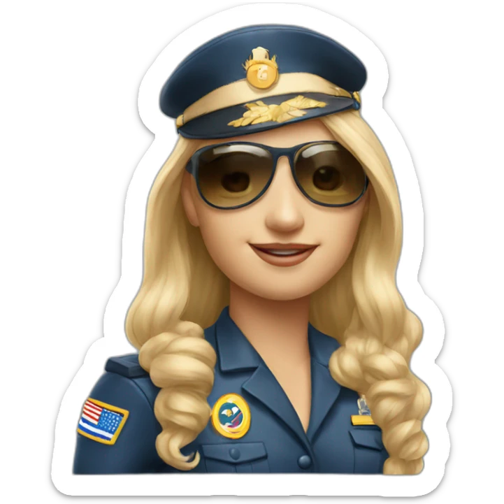young long blonde hair female airplane Captain with sun glasses and Captain cap sticker
