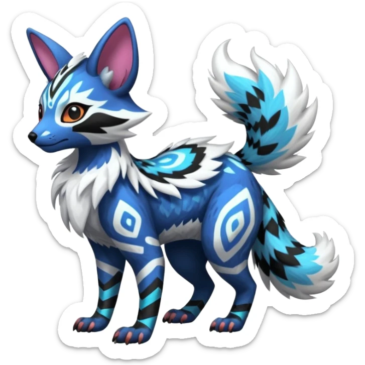 Futuristic furry fluffy floofy feathery tribal marked Genet-Absol-Kyurem-Zeraora-Primagen-fusion-creature  sticker
