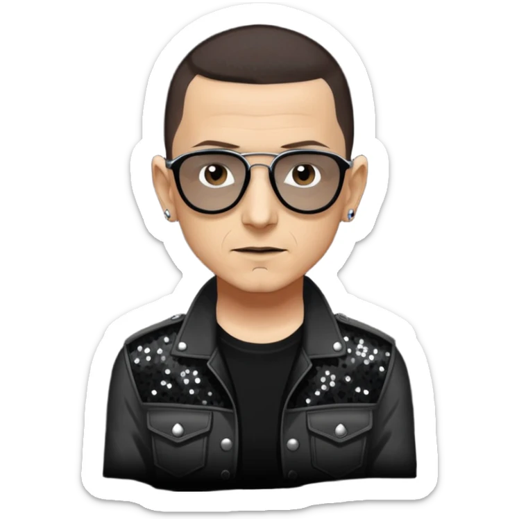 Chester Bennington with dark brown hair, black sequin tour outfit  sticker