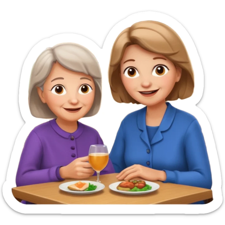 conversación dentro de un restaurant  dos personas y una de las persoans sea una abuela sticker