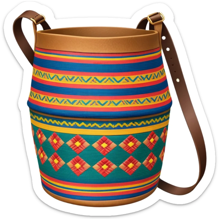 cinematic-realistic-image-of-a-traditional-colombian-mochila bucket bag,-rendered-with-detailed-woven-textures-and-vibrant-patterns bucket bag - with **fabric strap** mochila strap sticker