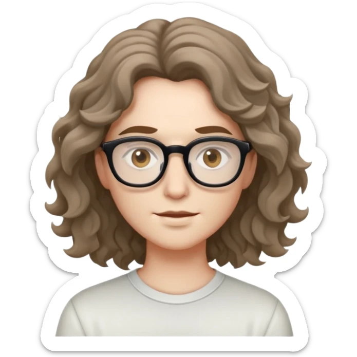 Pelo ondulado por los hombros, Ojos marrones claros, Lentes, piel blanca pálida, ropa casual y pose atrevida sticker