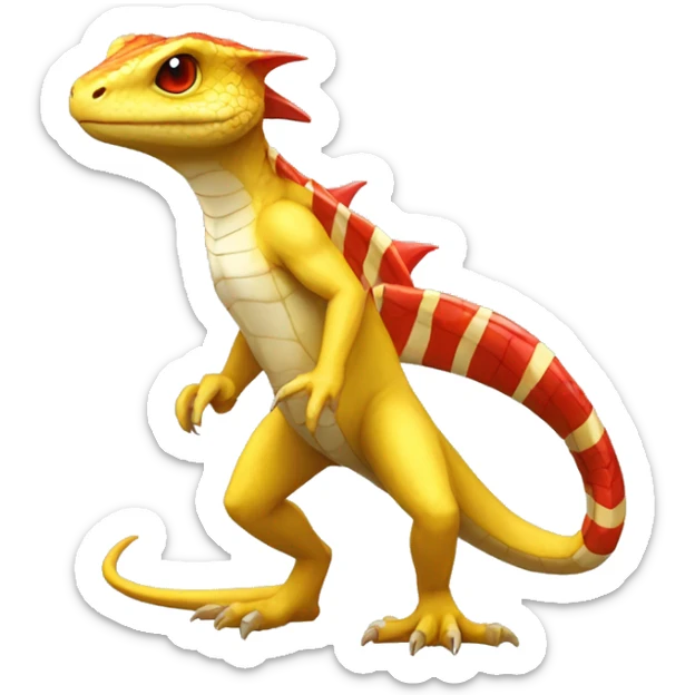 A Yellow Shiny Anthro-Scalie-Lizard-Reptile-Salamandrian-Fakémon with red stripes Full Body sticker