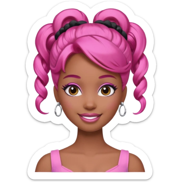 black barbie. updo hair, pink hair, perfect makeup and super pretty sticker