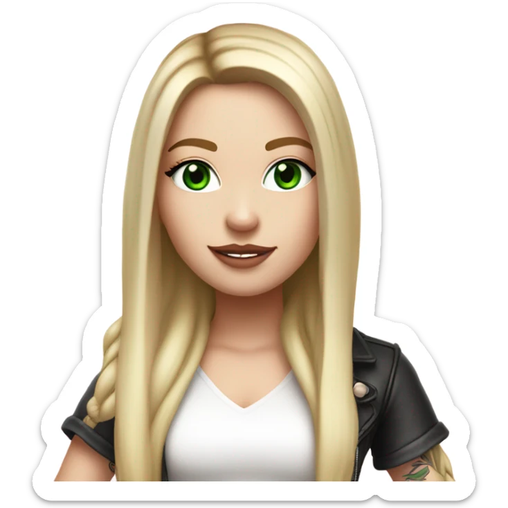 Realistic White girl with Long straight blonde hair, green eyes, tattoos, full body wearing white dress and pink knee-high leather boots, doing cute selfie pose sticker