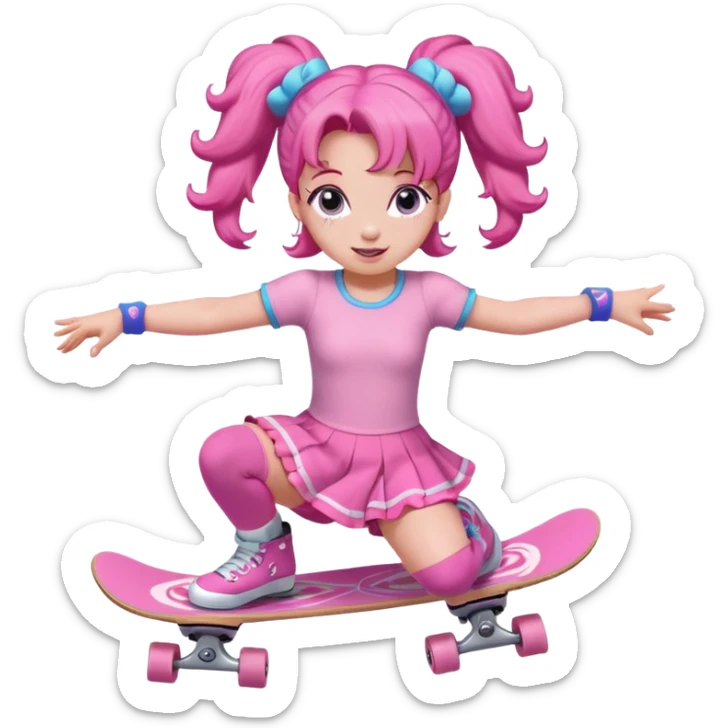 Cute skater girl pinkie pie with two buns and pink outfit, gliding with playful energy. sticker
