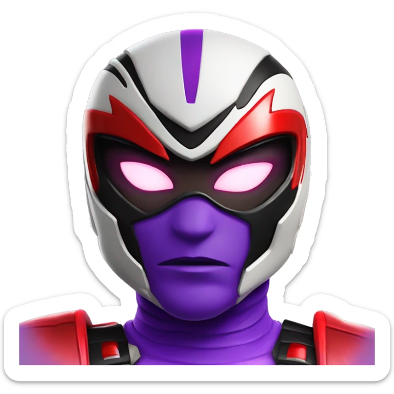 Purple power ranger with spider bones with red eyes on it and black gloves  and boots and with red outlines and 2 red gems on it’s hlmet sticker