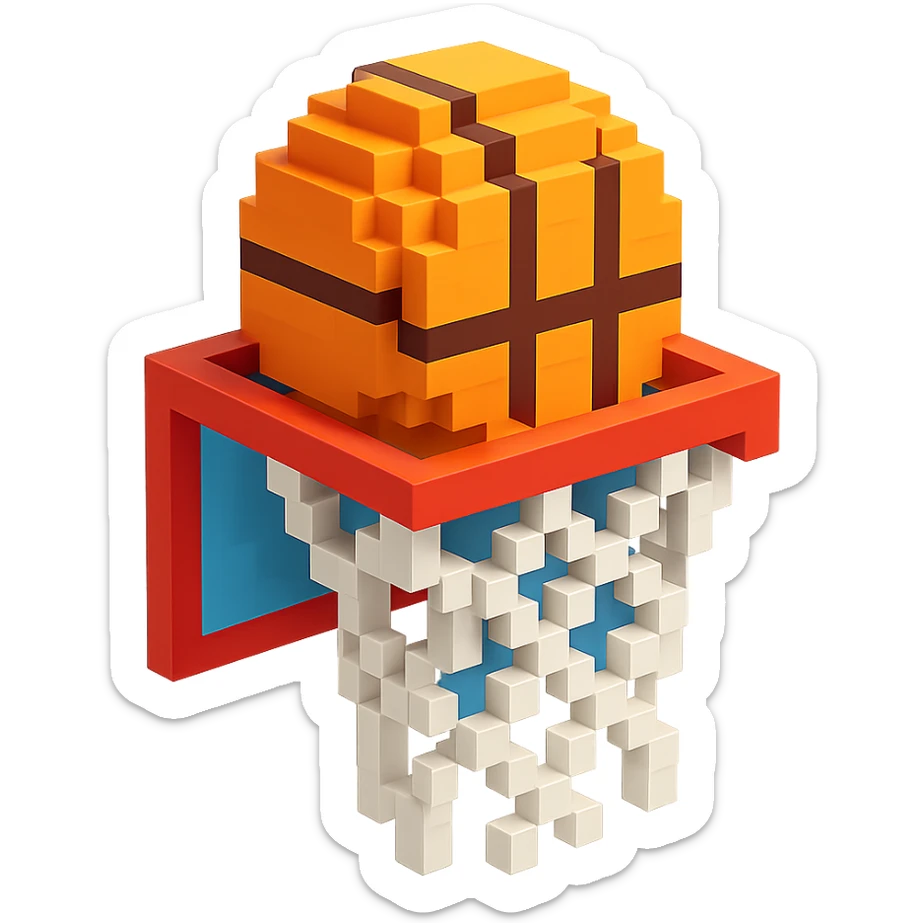Voxel-style basketball in a net, variation 7 sticker