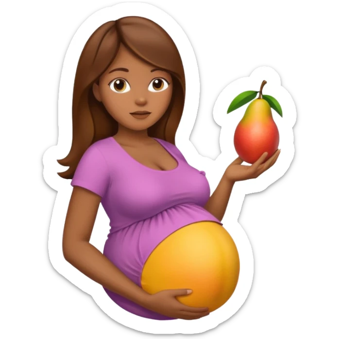 Pregnant woman brown hair with mango in belly sticker
