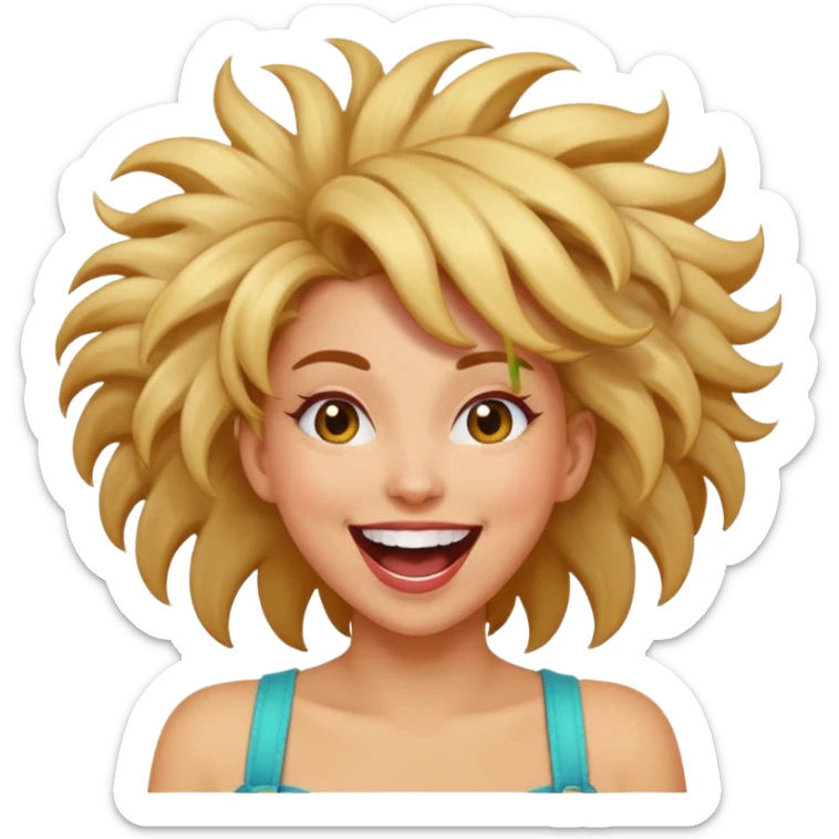 Funny, fast-talking, a little unpredictable. Life of the party vibes. woman with crazy hair
more dinamic emoji  sticker