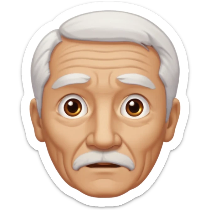 Illustrated emoji of an old man, white hair, dark eyes, tanned skin, without mustache sticker