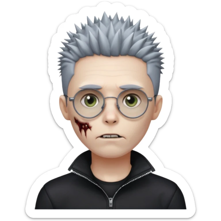 zombie boy with spiky emo hair and black quarter zip shirt and round  and glasses  sticker