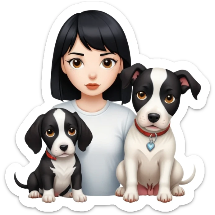 girl with long black  straight bangs hair with tattoo and a Springer dog  and  bull a   white terrifying dog sticker