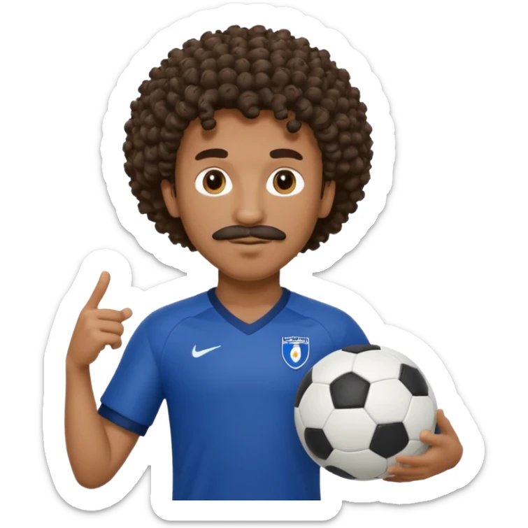 curly hair black man soccer player dark blue jersey with mustache holding soccer ball sticker