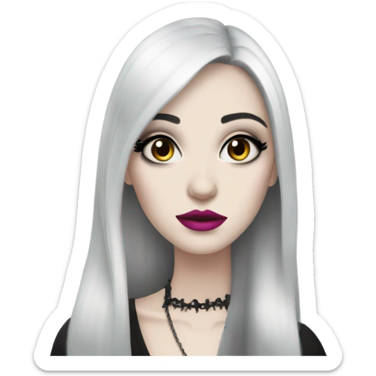 Very pale woman with long dark hair and gothic makeup and medium pink lips  sticker