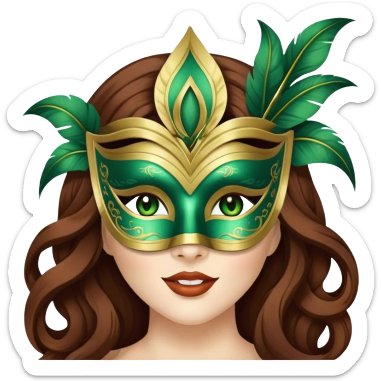 Greeneyed Woman blinking with Long Brown hair venetian mask sticker