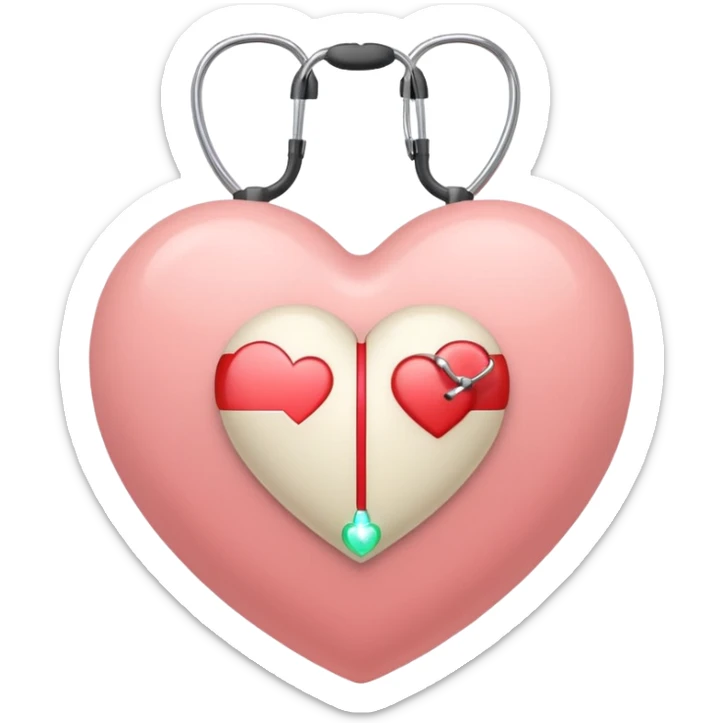 Minimalist emoji of a white heart with a stethoscope halo, small brain inside, sparkle accent, pastel colors (blush, cream, sage), smooth vector lines, rounded edges, Apple emoji style, transparent background, cute and aesthetic. sticker