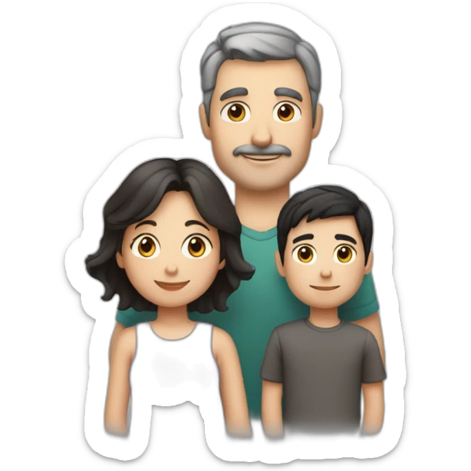 white family of mom with dark hair, dad with dark hair, 1 boy child with dark hair 3 years old and cat Scottish straight dark silver hair sticker