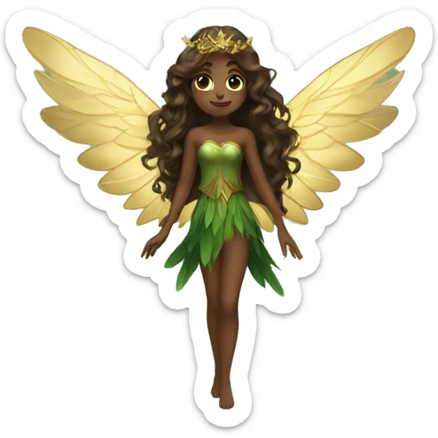 big wings, Beautiful, fairy, gold, brown, dark green, green, long hair sticker