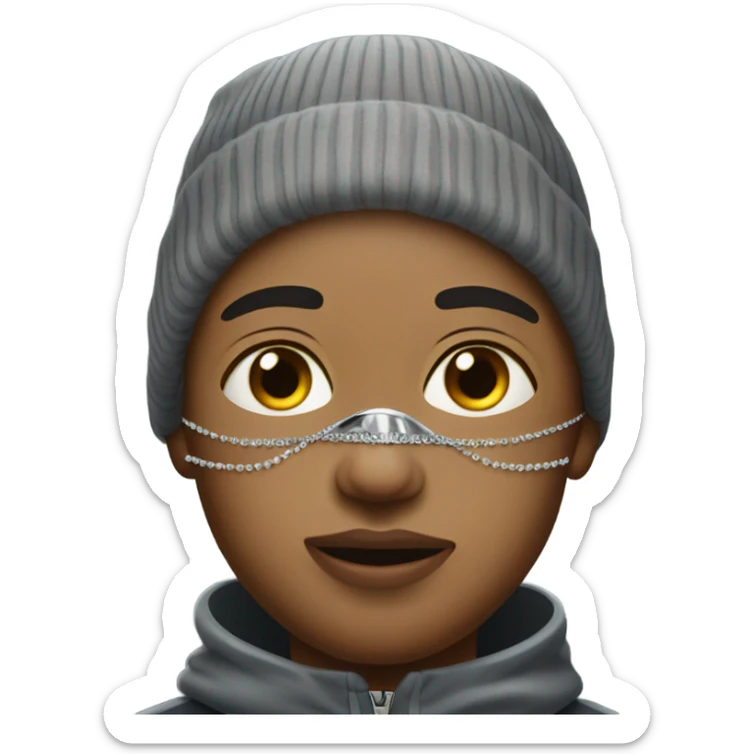 realistic portrait of boy wearing jewelry light skin with a ski mask on sticker