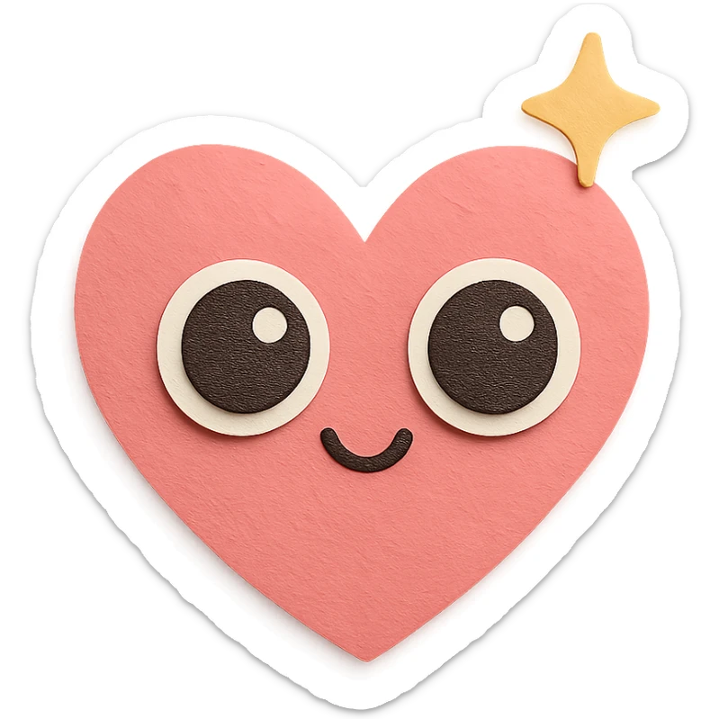 adorable pastel red heart, big shiny eyes, pastel sparkle, no arms or legs, full body, kawaii paper craft style sticker