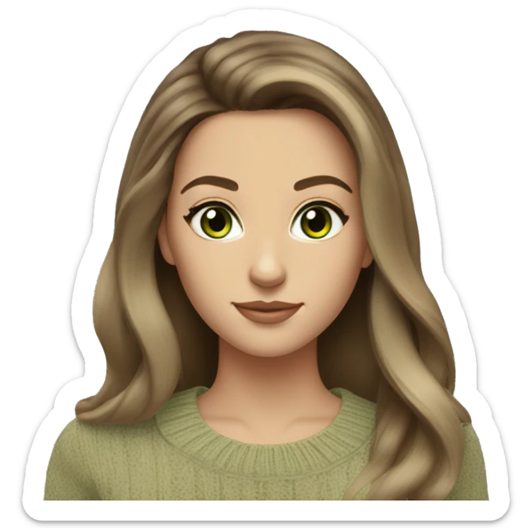 Brunette balayage long hair white women green eyes beige sweater sticker
