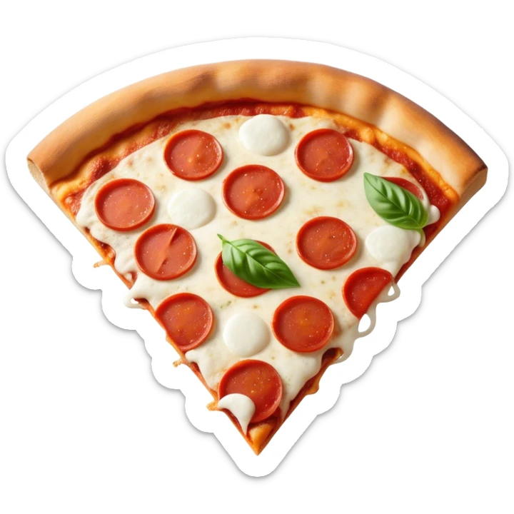 Pizza Napoletana Cinematic Realistic Pizza Napoletana Dish Emoji, depicted as a delicious slice of Neapolitan pizza with a thin, crispy crust, fresh tomato sauce, mozzarella, and basil, rendered with mouth-watering textures and vibrant, warm lighting. sticker