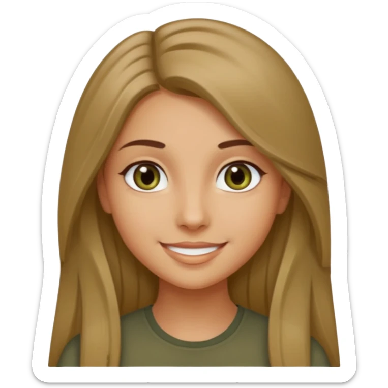 create a girl with dark blond long hair, olive colour eyes, beautiful smile and white skin sticker