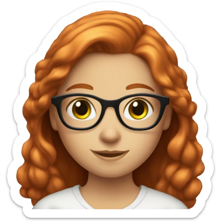 Nerd smiling girl emoji reading a book. Red hair and green eyes sticker