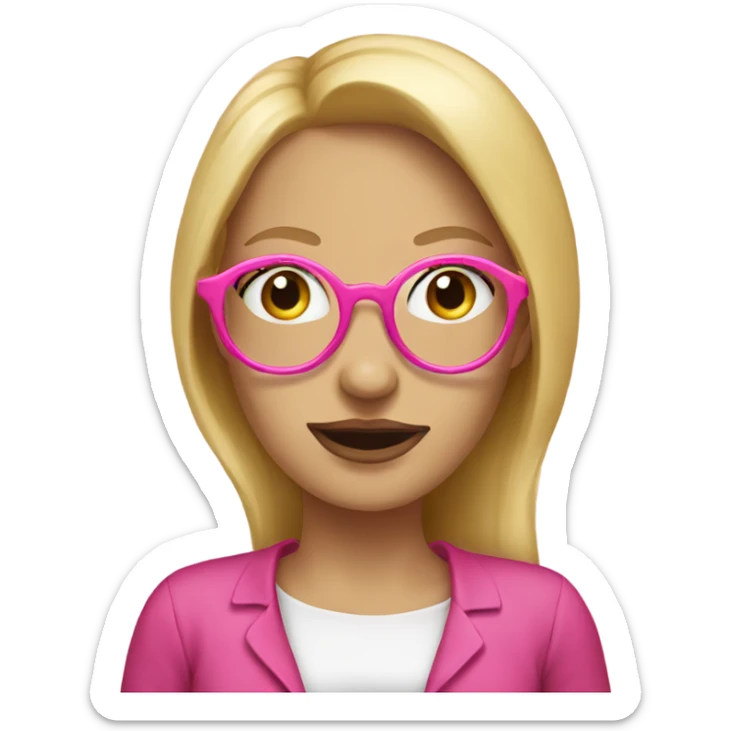 Caucasian women, blonde hair, pink glasses eating donut sticker