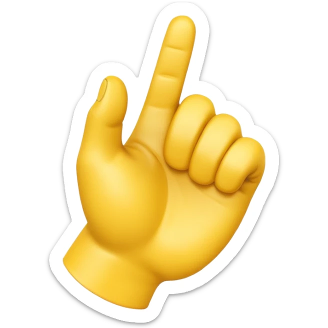 A 3D Apple-style yellow hand emoji, closed fist with thumb pointing backward over the shoulder direction, smooth rounded shape, shiny surface, clean minimal background. sticker