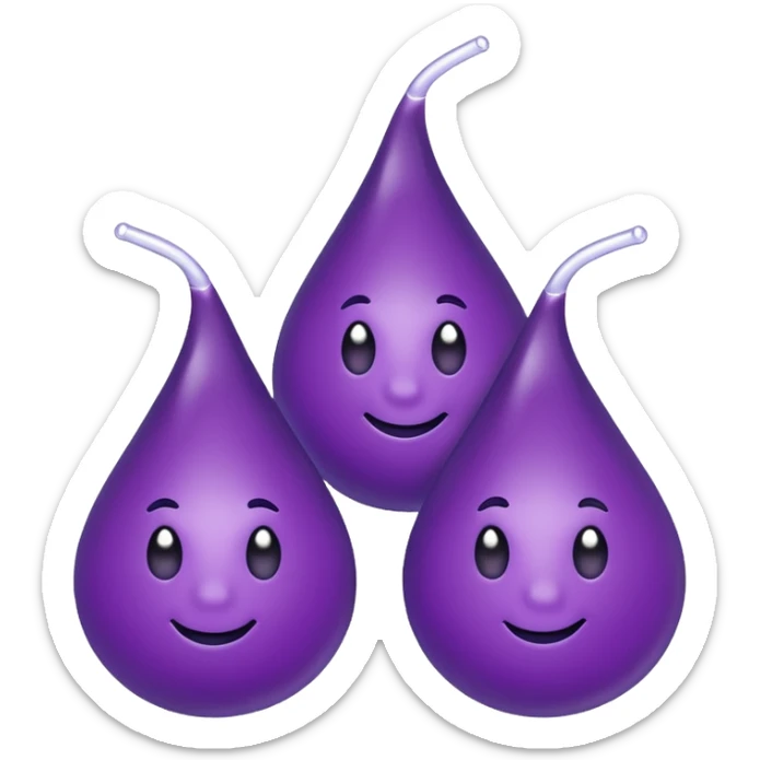 3 purple Drops with kool aids signature color, Juicy , no faces, just like the drops emoji 💦, just singular no extras, spraying left make them sideways sticker