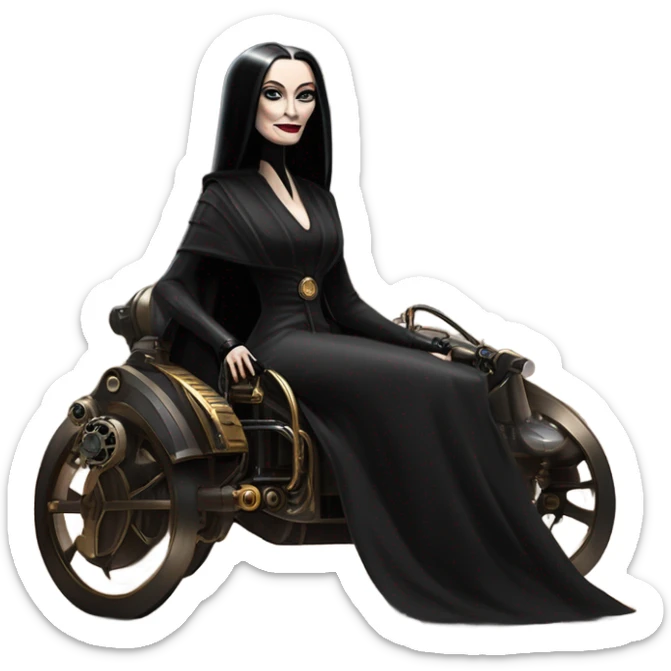 Jedi Morticia Addams piloting a Jumpspeeder anti-gravity repulsorlift swoop steampunk  sticker
