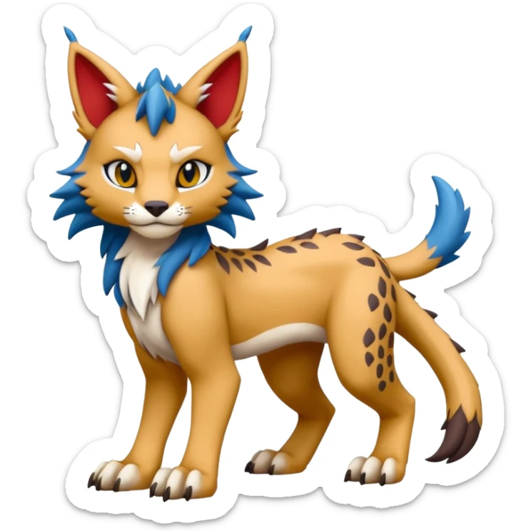 Colorful exotic kawaii edgy cute Lynx-Sergal-Vernid-Fakémon-Pokémon-creature (full body) sticker